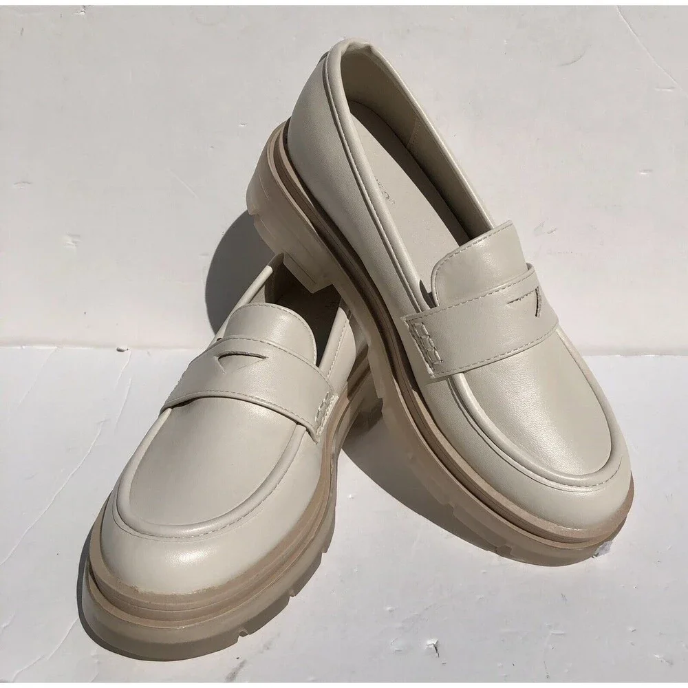 Wanted Women's Shoes Mocha 6.5 Chunky Loafers Ivory Moccasins Syntetic Leather